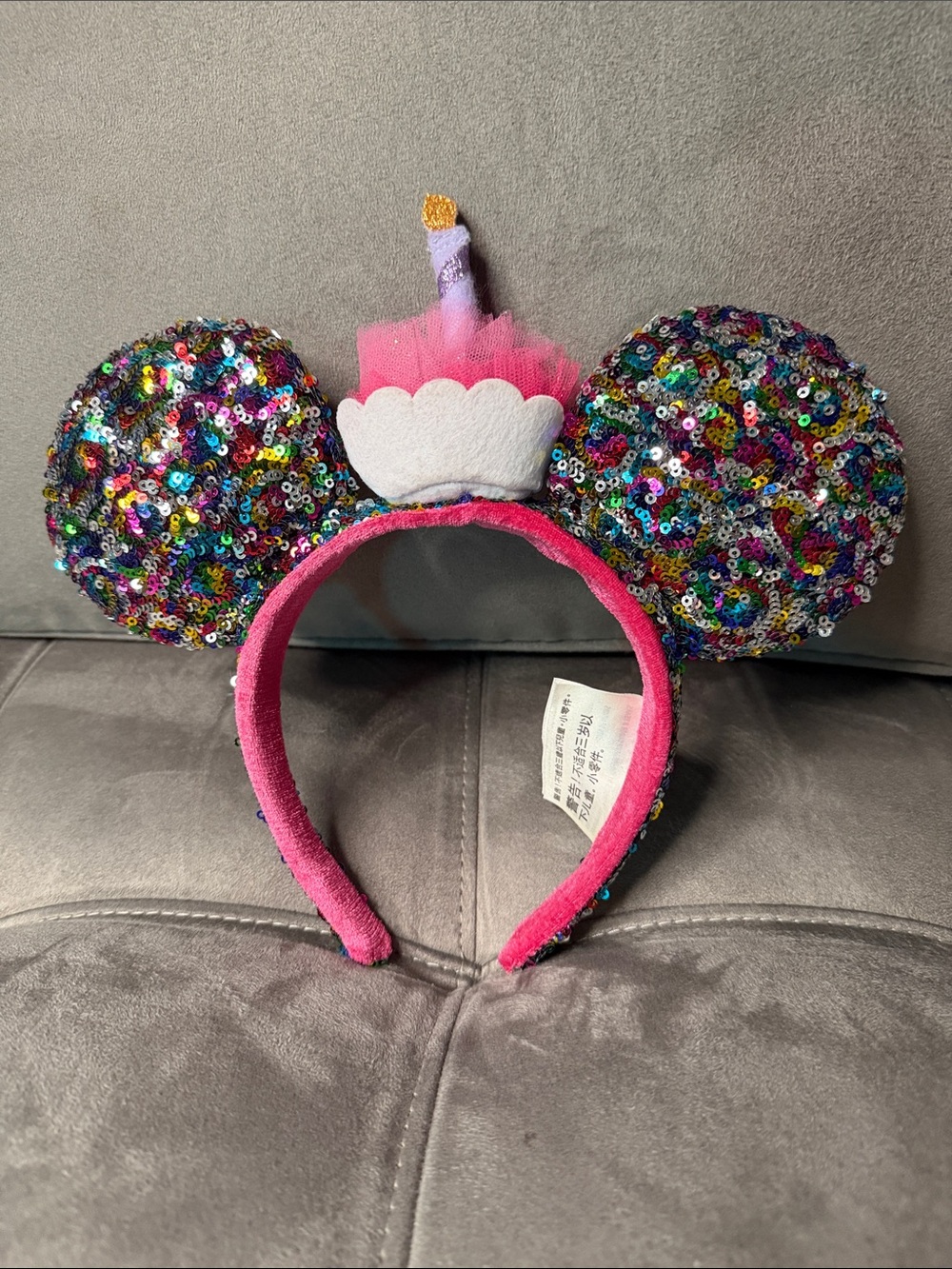 Disney Pink Sequin Birthday Cupcake Ear Headband